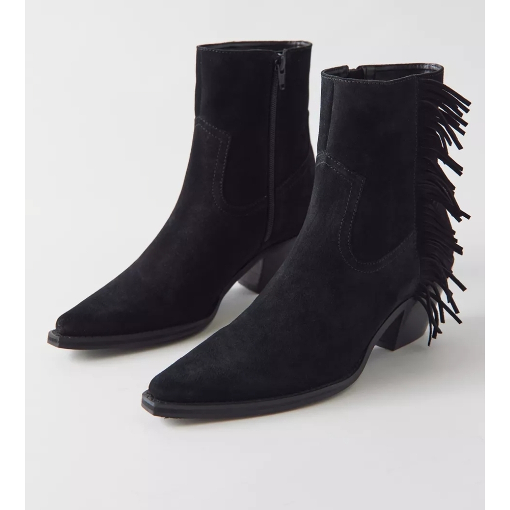 Black Fringe Ankle Boots